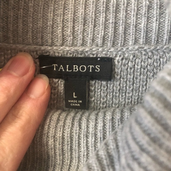 Talbots Turtle Cowl Neck Gray Lambswool Neutral Sweater - Size Large - Picture 2 of 6